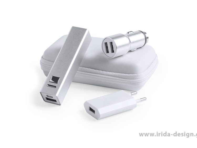 Σετ Power Bank 2200mAh με Φορτιστή Αυτοκινήτου και Επιτοίχιο