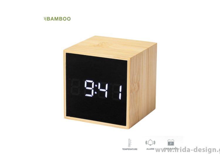Πολυλειτουργικό Επιτραπέζιο Ρολόι Ξυπνητήρι Θερμόμετρο από Μπαμπού