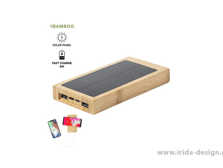 Ηλιακό Power Bank Ασύρματος Φορτιστής 10000mAh από Μπαμπού