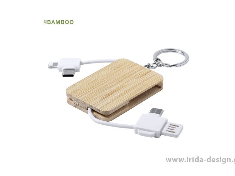 Μπρελόκ Φορτιστής micro USB Type C και Lightning από Μπαμπού
