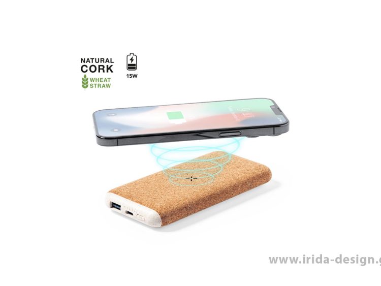 Powerbank 8000mAh Ασύρματος Φορτιστής από Φελλό/Άχυρο Σίτου/ABS