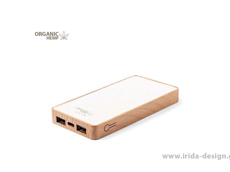 Power bank 8000mAh USB και Type-C από Οργανική Κάνναβη και Ξύλο