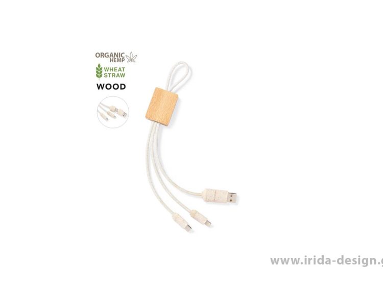 Καλώδιο Φόρτισης Type-C Micro USB από Οργανική Κάνναβη και Ξύλο