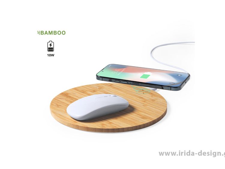 Ασύρματος Φορτιστής Mousepad Στρογγυλό από Μπαμπού