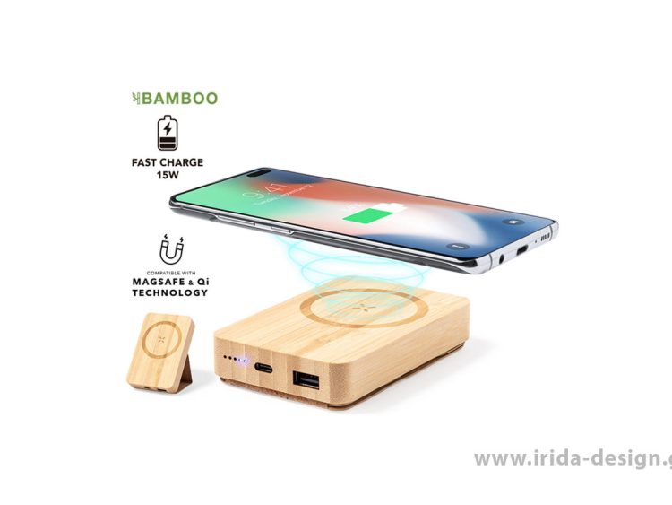 Powerbank 5000mAh Ασύρματος Μαγνητικός Φορτιστής από Μπαμπού και Φελλό