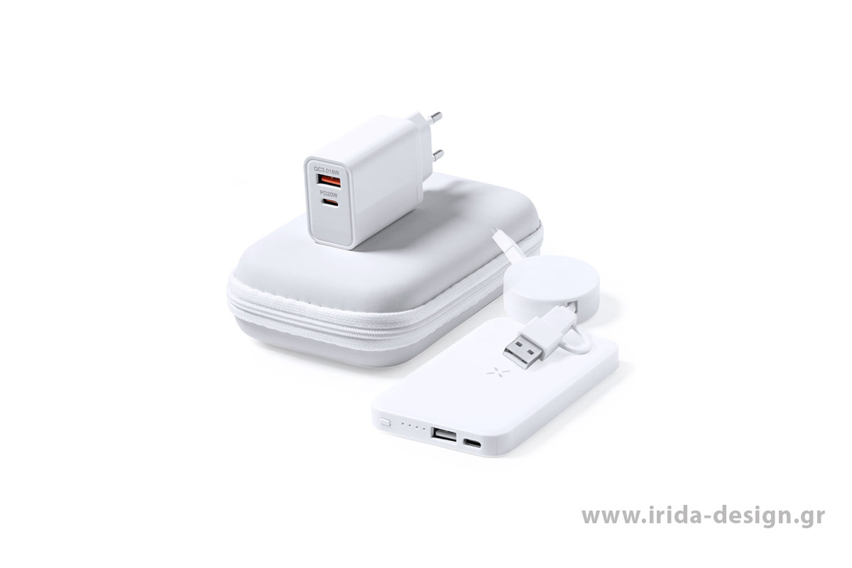 Σετ Powerbank 4000 mAh με Ασύρματη Φόρτιση, Επεκτεινόμενο Καλώδιο και Φορτιστής Πρίζας