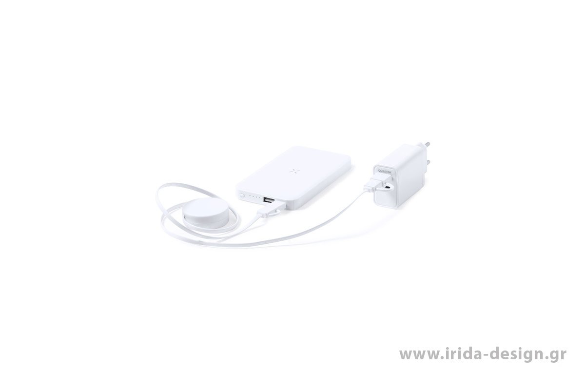 Σετ Powerbank 4000 mAh με Ασύρματη Φόρτιση, Επεκτεινόμενο Καλώδιο και Φορτιστής Πρίζας