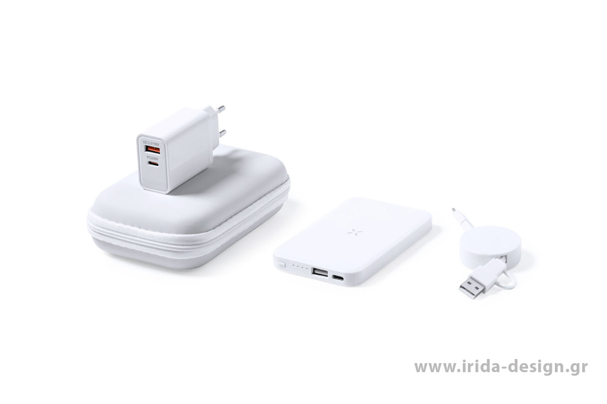Σετ Powerbank 4000 mAh με Ασύρματη Φόρτιση, Επεκτεινόμενο Καλώδιο και Φορτιστής Πρίζας