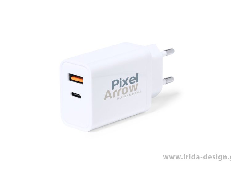 Ταχυφορτιστής Πρίζας Λευκός Type-C και USB