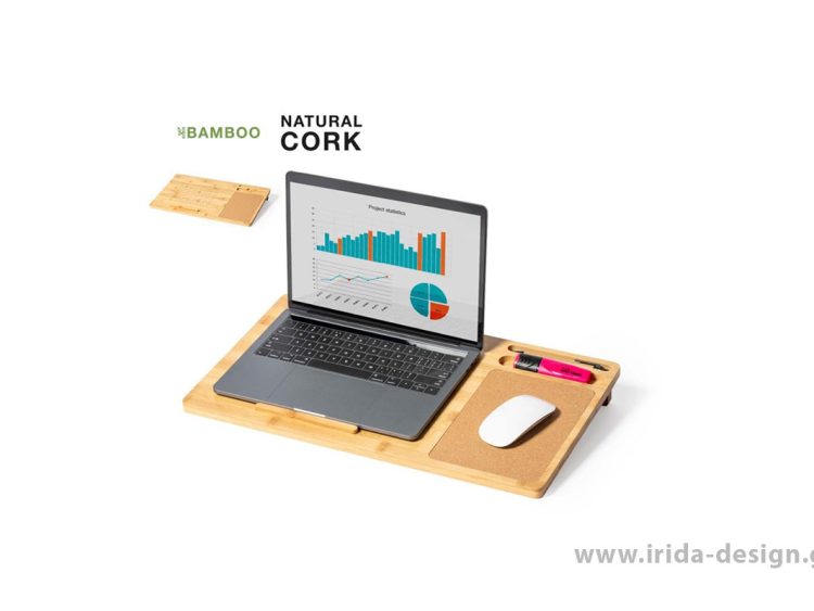 Organizer Mousepad Βάση Laptop από Μπαμπού και Φελλό
