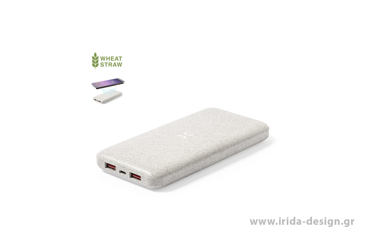Powerbank 8000mAh Ασύρματος Φορτιστής από Άχυρο Σίτου/ABS