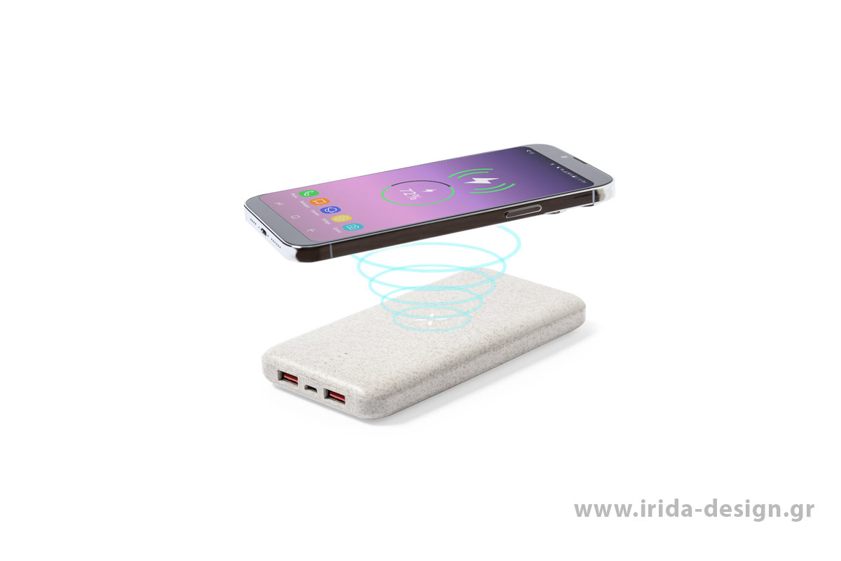 Powerbank 8000mAh Ασύρματος Φορτιστής από Άχυρο Σίτου/ABS