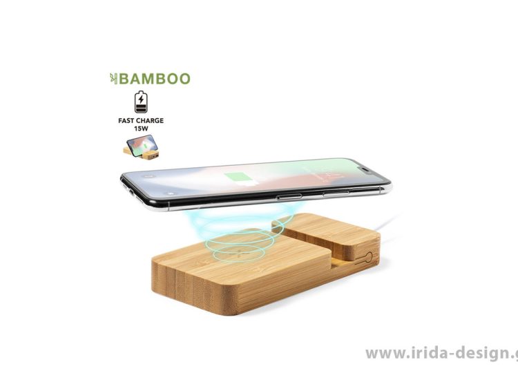 Powerbank 5000mAh Ασύρματος Ταχυφορτιστής Βάση Κινητού από Μπαμπού