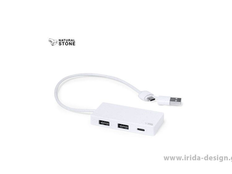 USB Hub 2.0 3 Θέσεων USB-C από ABS και Φυσική Πέτρα