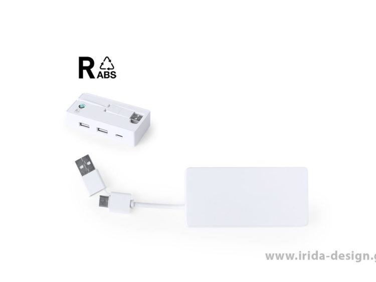 USB 2.0 Hub 3 Θυρών USB/Type-C Λευκό από Ανακυκλωμένο ABS