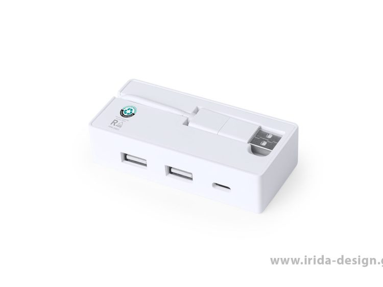 USB 2.0 Hub 3 Θυρών USB/Type-C Λευκό από Ανακυκλωμένο ABS
