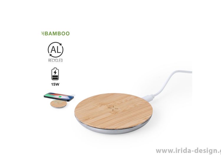 Ασύρματος Φορτιστής Qi 15W Type-C από Ανακυκλωμένο Αλουμίνιο και Μπαμπού