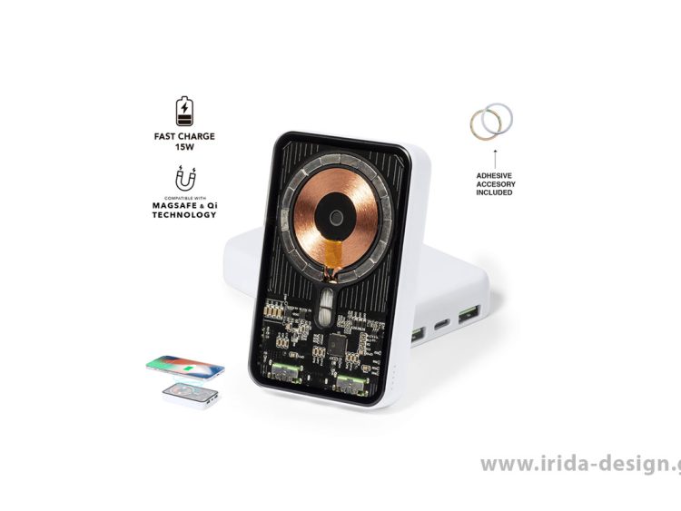Power bank 5000mAh Ασύρματος Μαγνητικός Φορτιστής 15W Qi Type-C+/USB