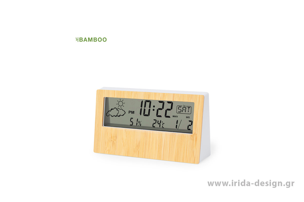 Επιτραπέζιος Μετεωρολογικός Σταθμός με Ημερομηνία Ξυπνητήρι από Μπαμπού