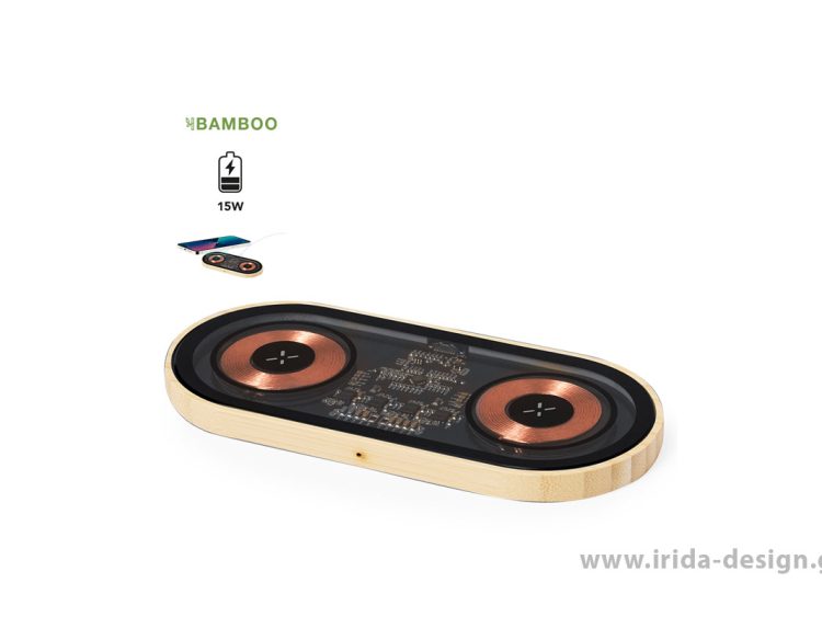 Πρωτότυπος Διπλός Ασύρματος Φορτιστής 15W Type-C Qi από Μπαμπού