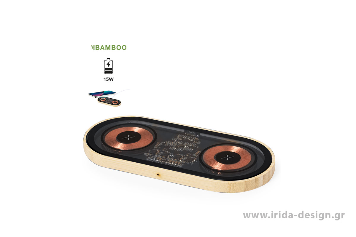Πρωτότυπος Διπλός Ασύρματος Φορτιστής 15W Type-C Qi από Μπαμπού