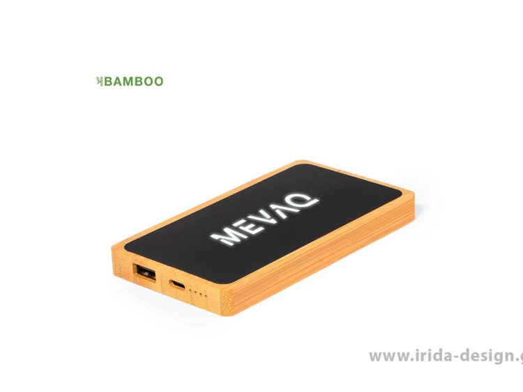 Powerbank 5000mAh με Μαύρη Επιφάνεια USB/Type-C από Μπαμπού
