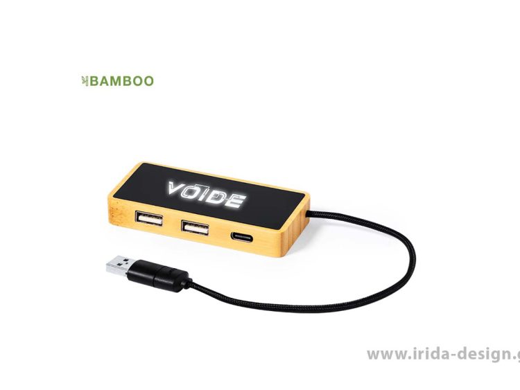 USB Hub 2.0 με Μαύρη Επιφάνεια 1 Type-C 2 USB 2.0 από Μπαμπού