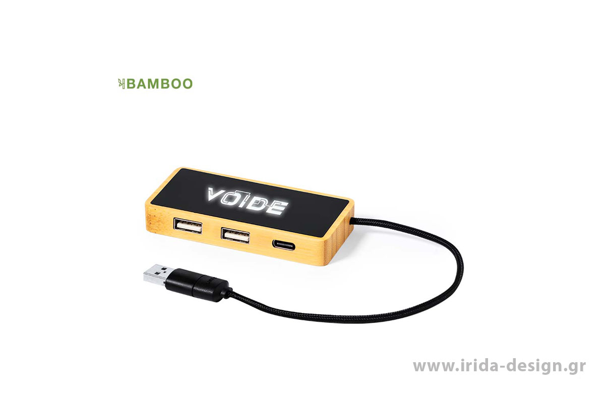 USB Hub 2.0 με Μαύρη Επιφάνεια 1 Type-C 2 USB 2.0 από Μπαμπού