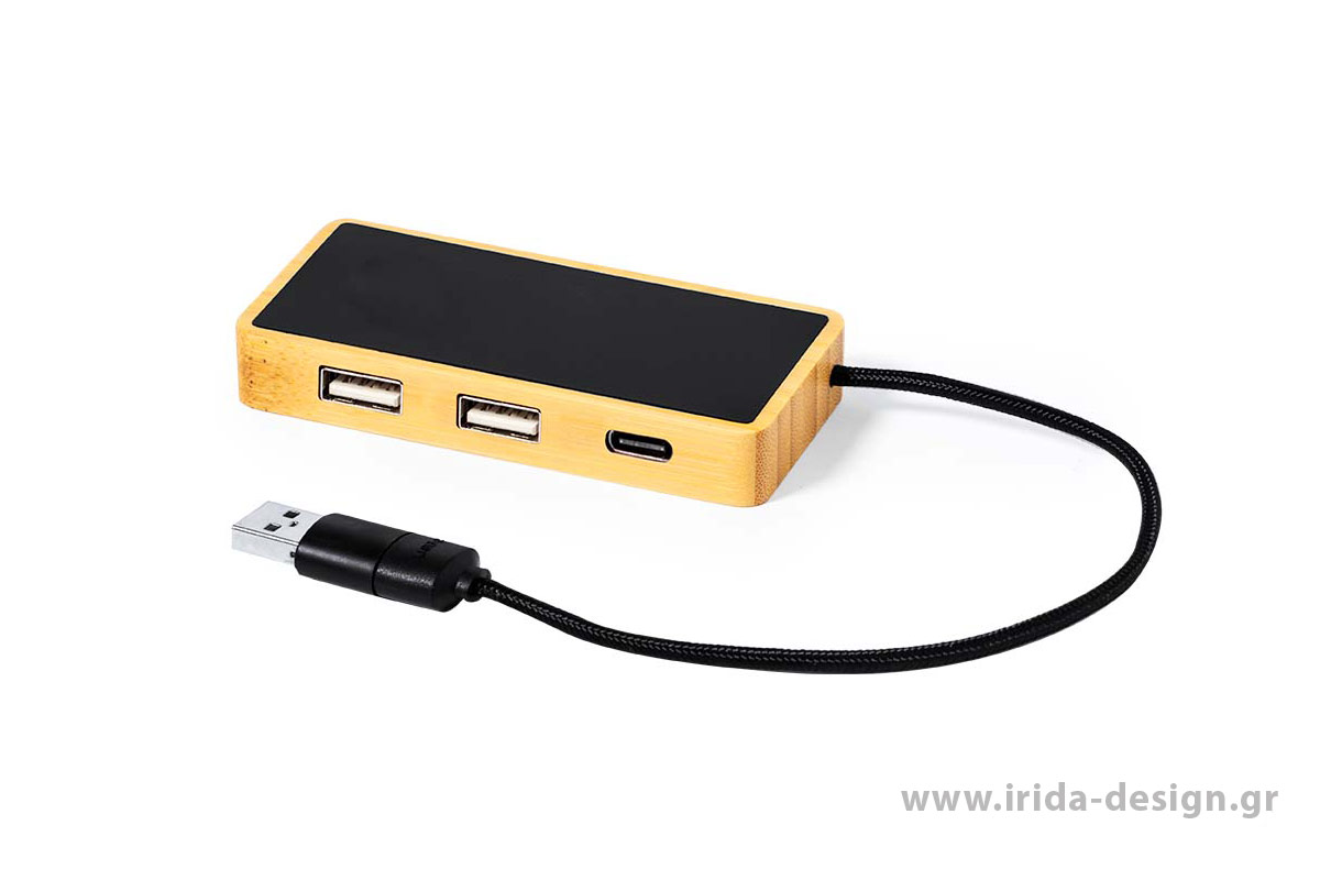 USB Hub 2.0 με Μαύρη Επιφάνεια 1 Type-C 2 USB 2.0 από Μπαμπού