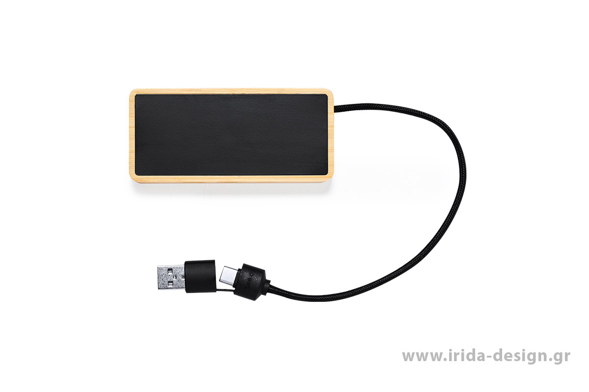USB Hub 2.0 με Μαύρη Επιφάνεια 1 Type-C 2 USB 2.0 από Μπαμπού