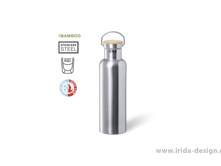 Μπουκάλι Θερμός Ανοξείδωτο 750ml με Λαβή και Καπάκι Bamboo