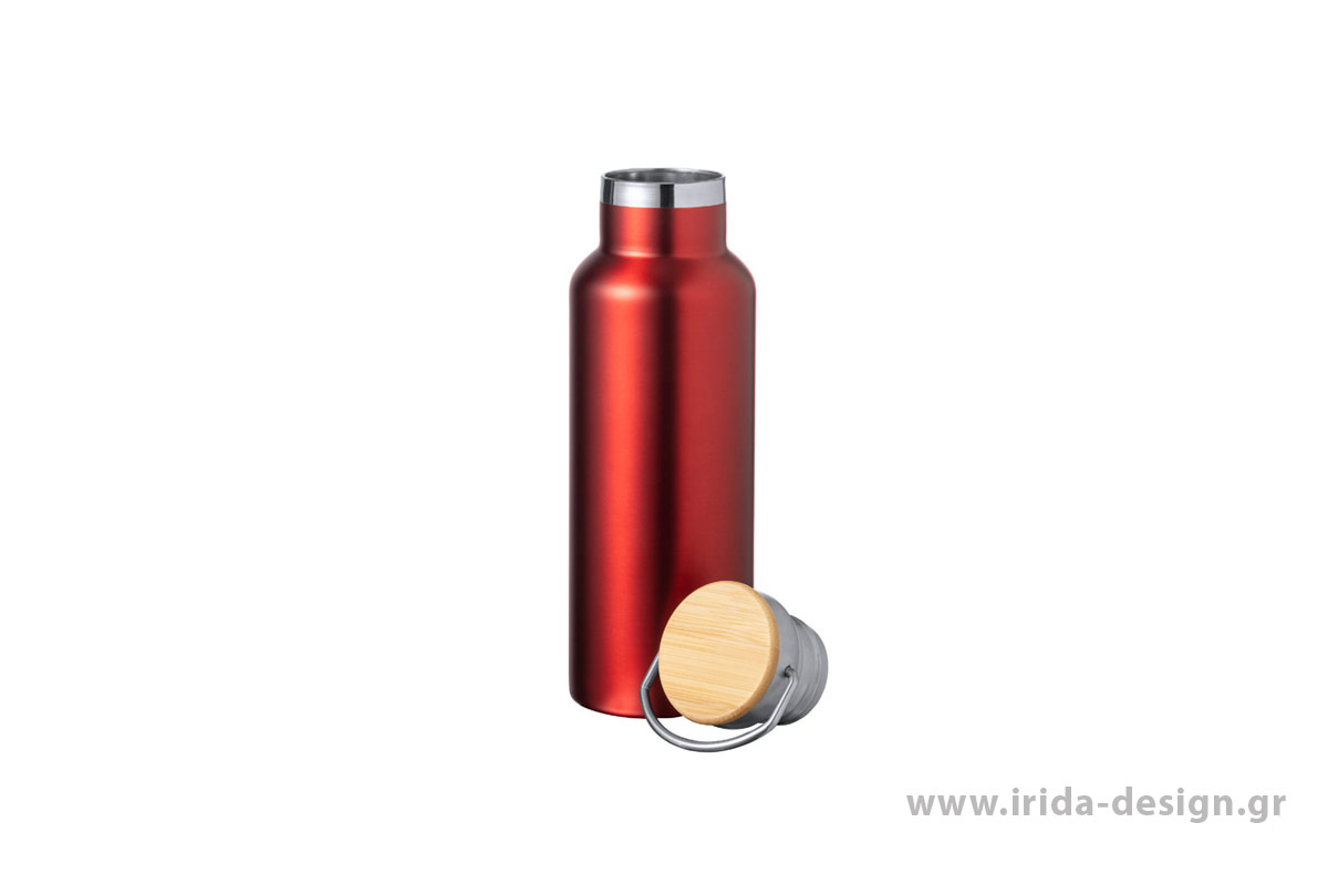 Μπουκάλι Θερμός Ανοξείδωτο 500 ml με Λαβή και Καπάκι Bamboo