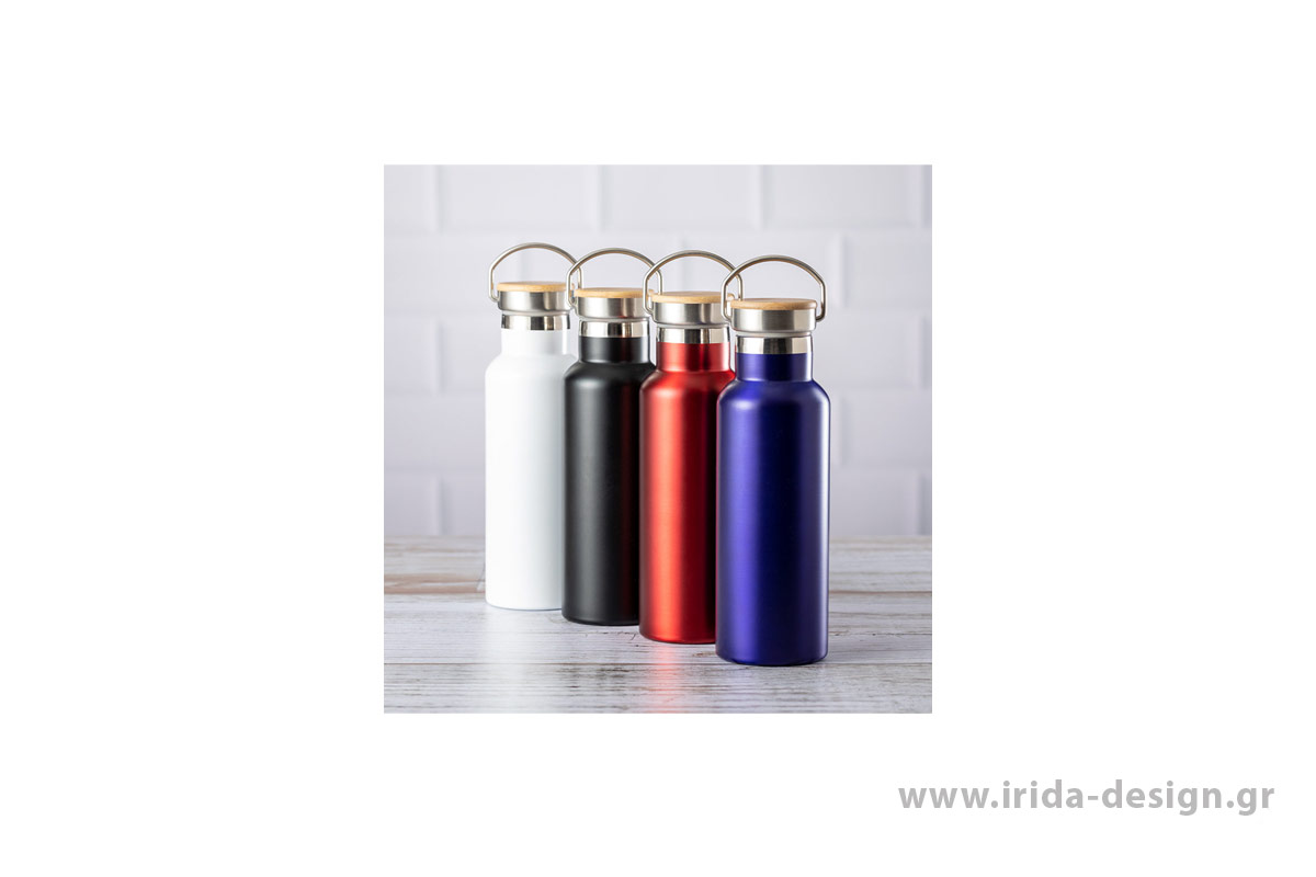 Μπουκάλι Θερμός Ανοξείδωτο 500 ml με Λαβή και Καπάκι Bamboo