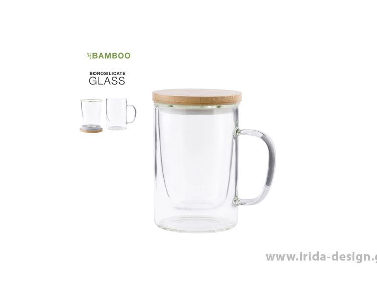 Γυάλινη Κούπα 450 ml Πυράντοχη με Σουρωτήρι και Καπάκι