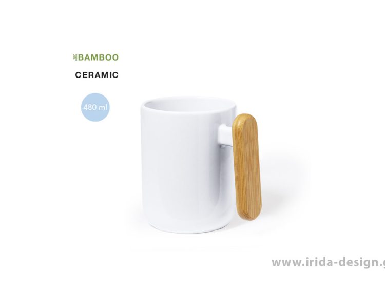 Κεραμική Κούπα Λευκή 480 ml με Λαβή Bamboo