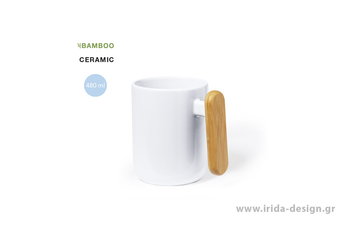 Κεραμική Κούπα Λευκή 480 ml με Λαβή Bamboo