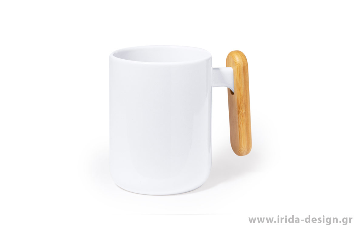 Κεραμική Κούπα Λευκή 480 ml με Λαβή Bamboo