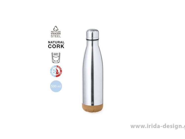 Μπουκάλι Θερμός 500ml από Ανακυκλωμένο Ατσάλι με Βάση Φελλού