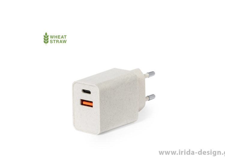 Φορτιστής Πρίζας USB/Type-C για Ταχυφόρτιση από Ίνες Άχυρου Σίτου/ABS