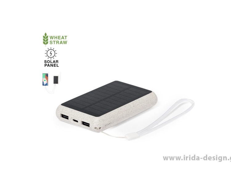 Powerbank 5000mAh Ηλιακής Φόρτισης Type-C/USB από Ίνες Άχυρου Σίτου/ABS
