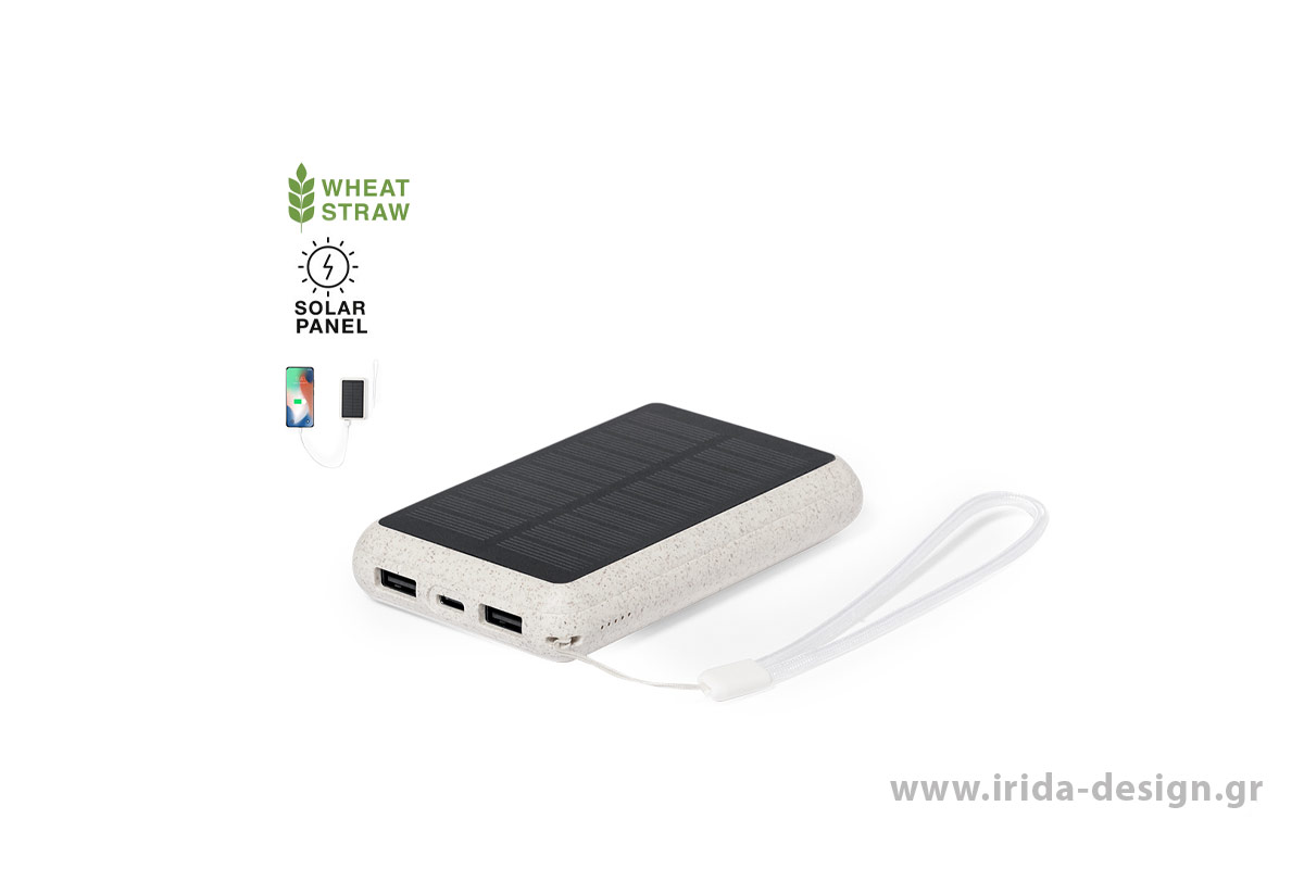 Powerbank 5000mAh Ηλιακής Φόρτισης Type-C/USB από Ίνες Άχυρου Σίτου/ABS