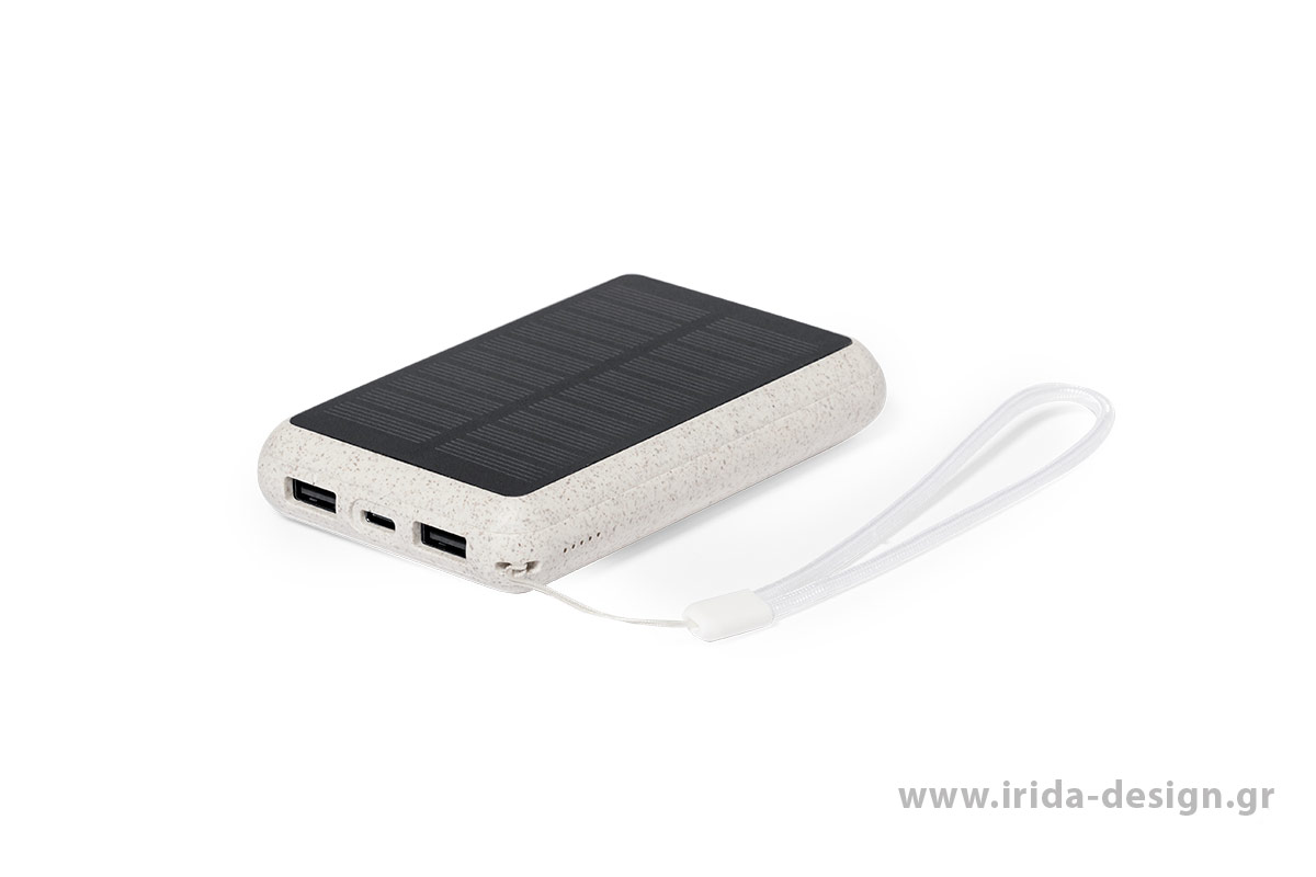 Powerbank 5000mAh Ηλιακής Φόρτισης Type-C/USB από Ίνες Άχυρου Σίτου/ABS