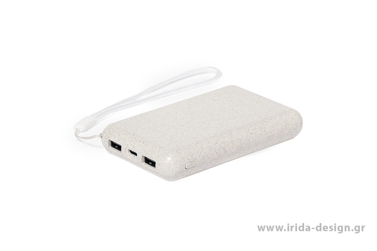 Powerbank 5000mAh Ηλιακής Φόρτισης Type-C/USB από Ίνες Άχυρου Σίτου/ABS
