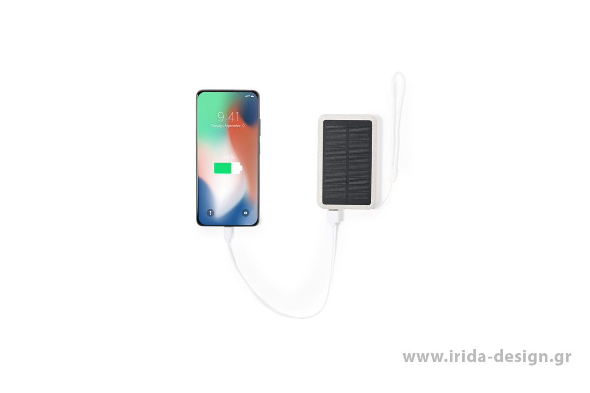 Powerbank 5000mAh Ηλιακής Φόρτισης Type-C/USB από Ίνες Άχυρου Σίτου/ABS