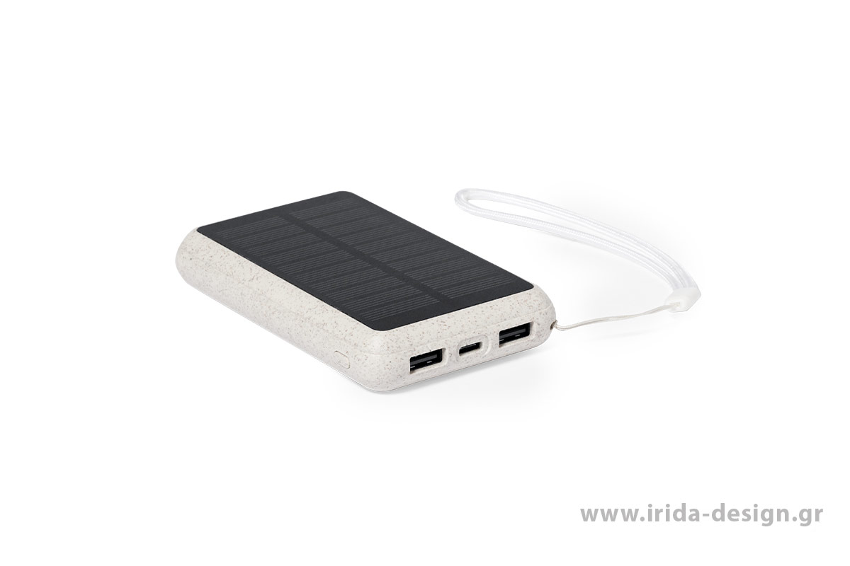 Powerbank 5000mAh Ηλιακής Φόρτισης Type-C/USB από Ίνες Άχυρου Σίτου/ABS