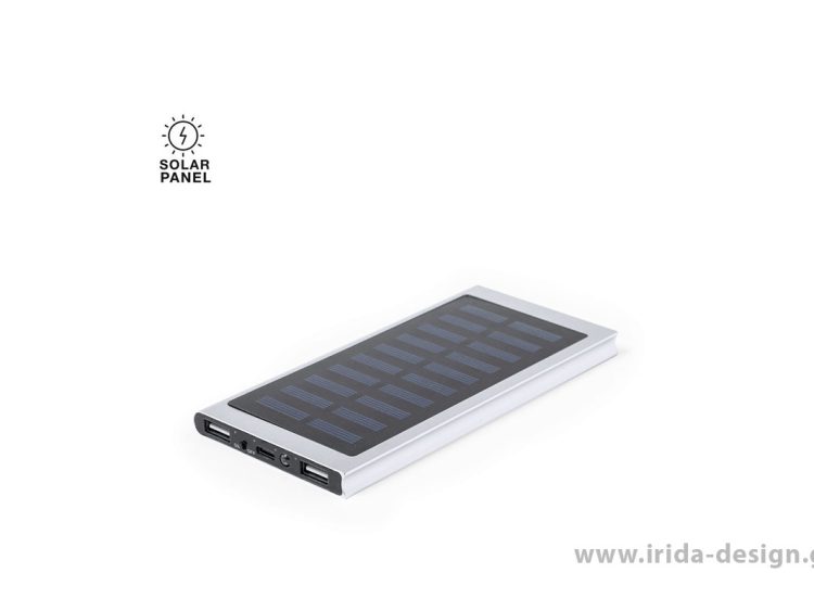 Powerbank 8000mAh Ηλιακής Φόρτισης Type-C/USB από Αλουμίνιο