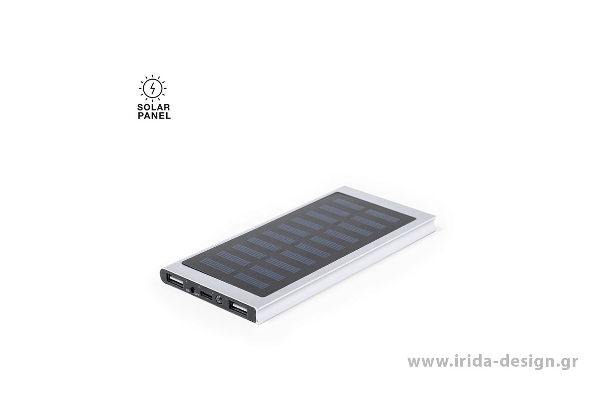 Powerbank 8000mAh Ηλιακής Φόρτισης Type-C/USB από Αλουμίνιο