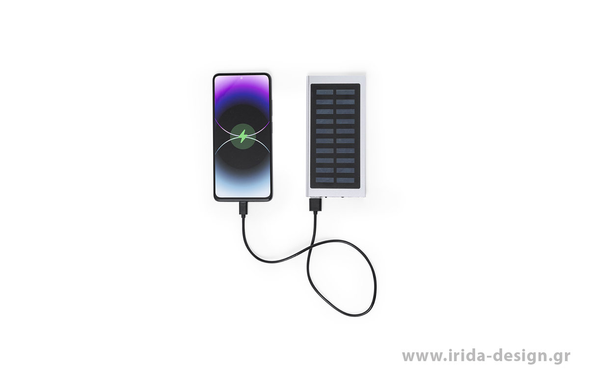 Powerbank 8000mAh Ηλιακής Φόρτισης Type-C/USB από Αλουμίνιο