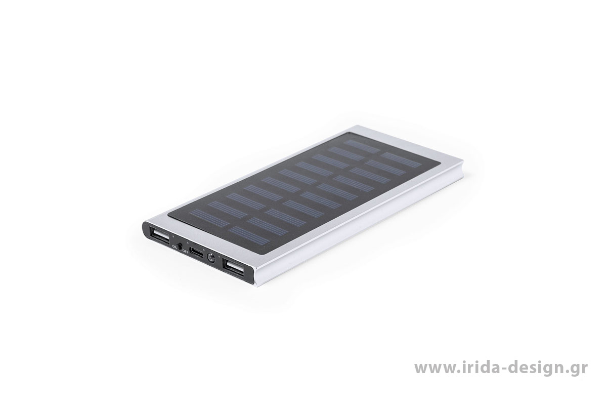 Powerbank 8000mAh Ηλιακής Φόρτισης Type-C/USB από Αλουμίνιο
