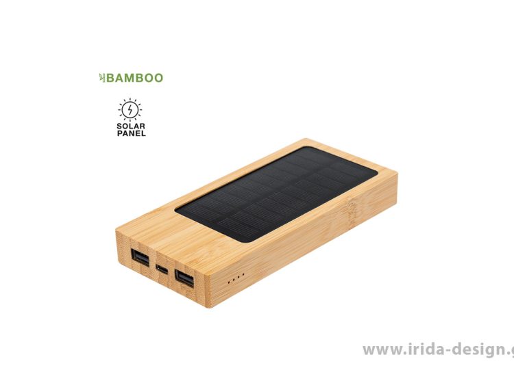 Powerbank 4000mAh Ηλιακής Φόρτισης Type-C/USB από Μπαμπού